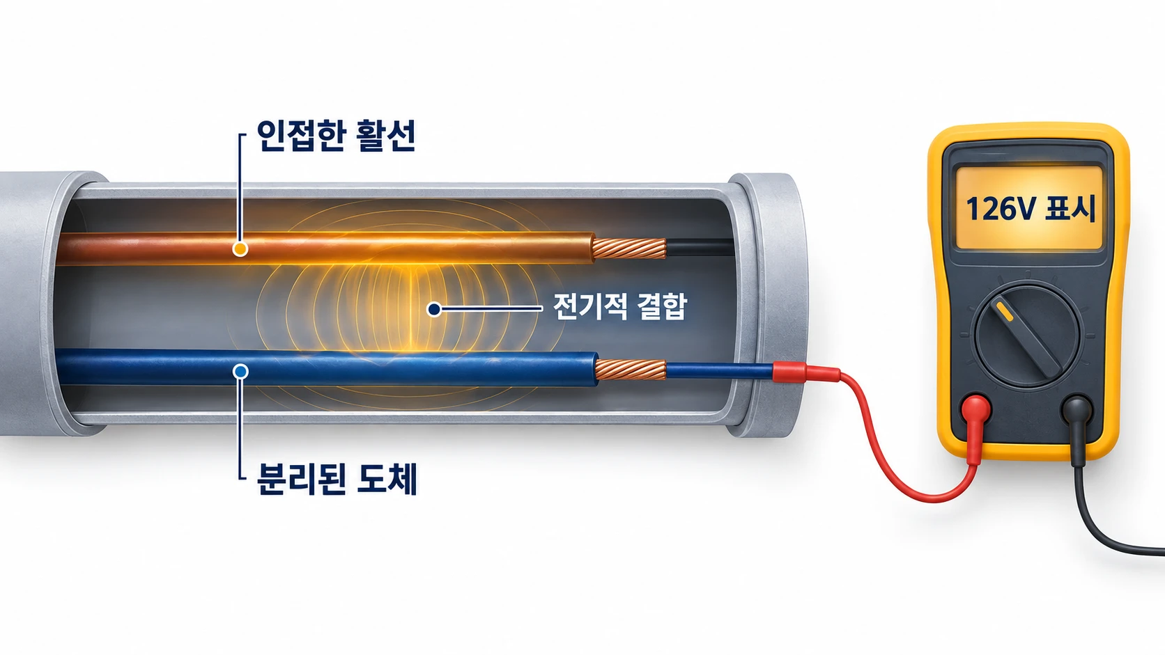 인접 활선과 분리 도체의 전기적 결합으로 멀티미터에 전압이 보일 수 있음
