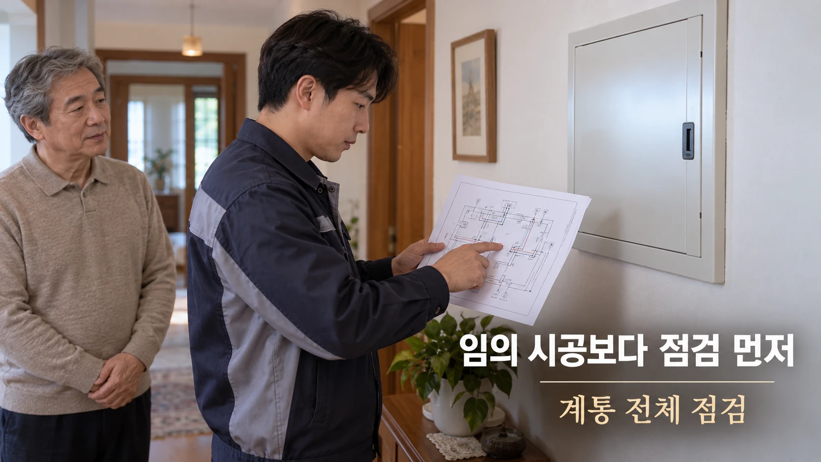 전문가가 주택 접지를 점검하는 모습