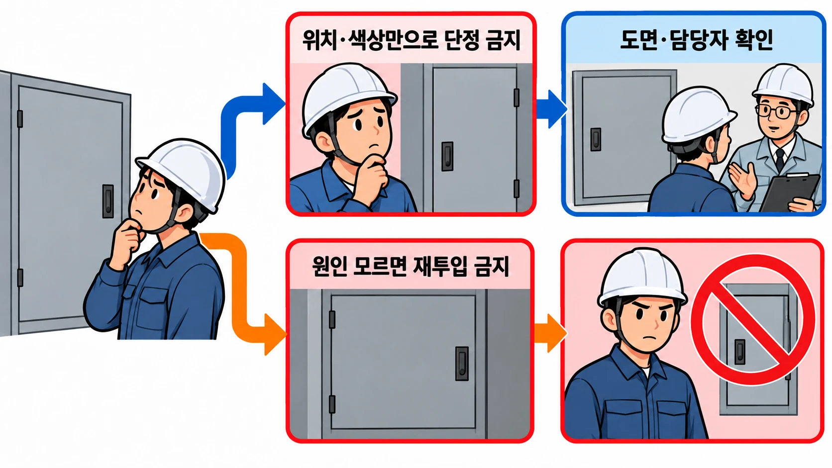 모를 때 도면을 확인하고 이상 차단기를 재투입하지 않는 안전 판단