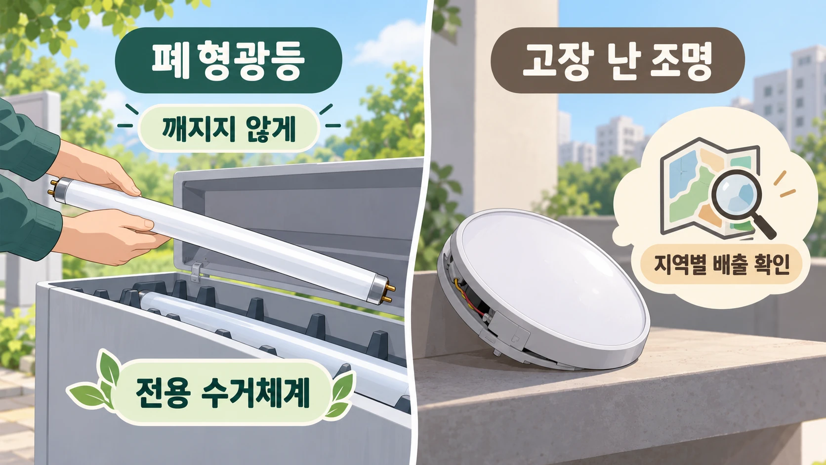 폐형광등과 고장 난 조명은 어떻게 배출할까